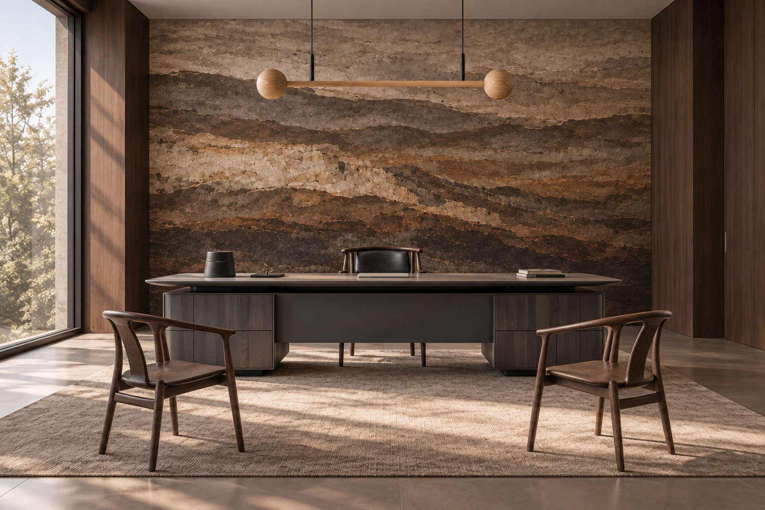 Foundation — Chairman’s Suite with mineral wallpaper and catalogue furniture
